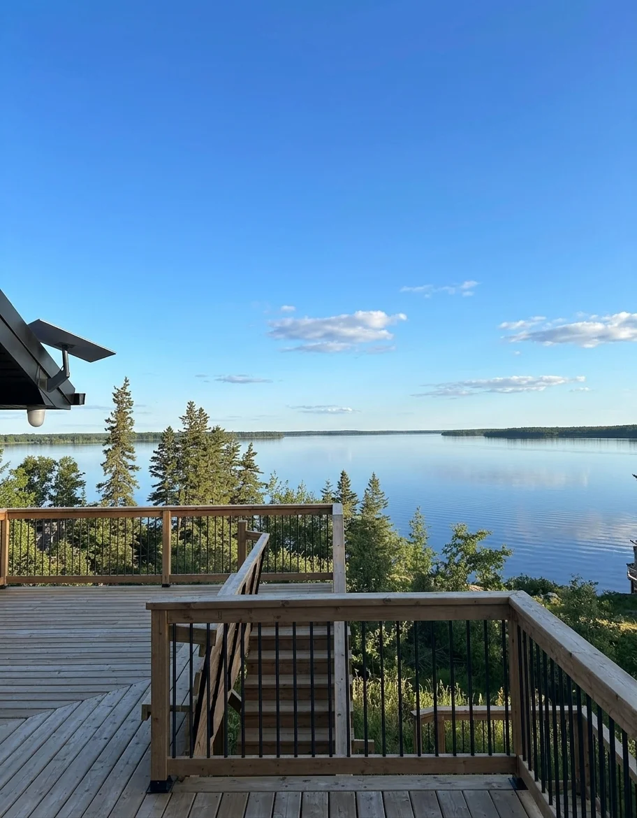 View from the deck at Granite Sunset Retreat — panoramic lake views